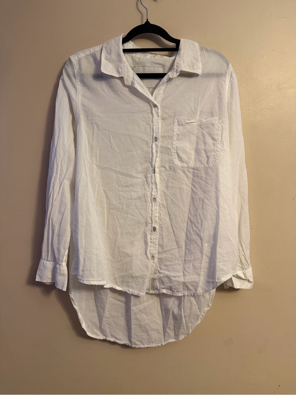 Women's White Casual Button-Down Shirt with Chest Pocket